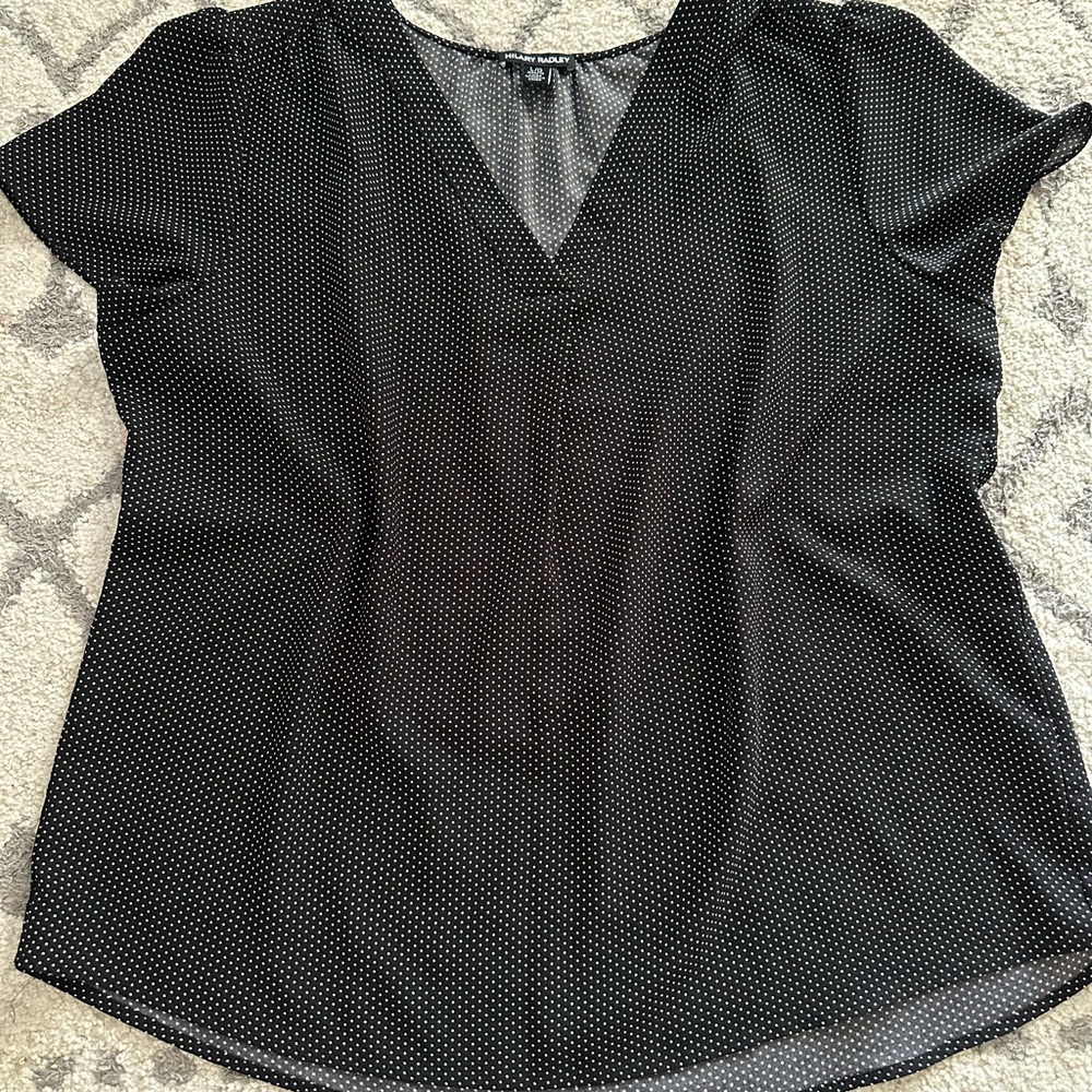 Hilary Radley Womens Size LPull On Blouse Top V-Neck Short Sleeves Polka Dot